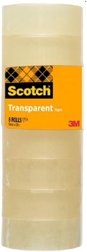 Scotch Cinta Adhesiva Transparente, 8 Rollos, 19 mm x33 m, Cinta Adhesiva para Uso General para el Colegio, el Hogar y la Oficina
