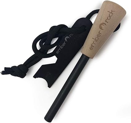 Pedernal para Fuego de Acero de Supervivencia - Mechero Encendedor Premium magnesio y ferrocerio – Incluye Herramienta de sílex y Mango de Madera Maciza para un Agarre Superior Kit de Supervivencia