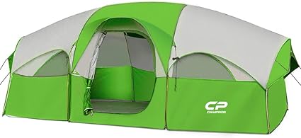 CAMPROS CP Tienda de campaña para 8 Personas, Impermeable, Resistente al Viento, 5 Ventanas de Malla Grandes, Doble Capa, Cortina Dividida para habitación separada, portátil con Bolsa de Transporte