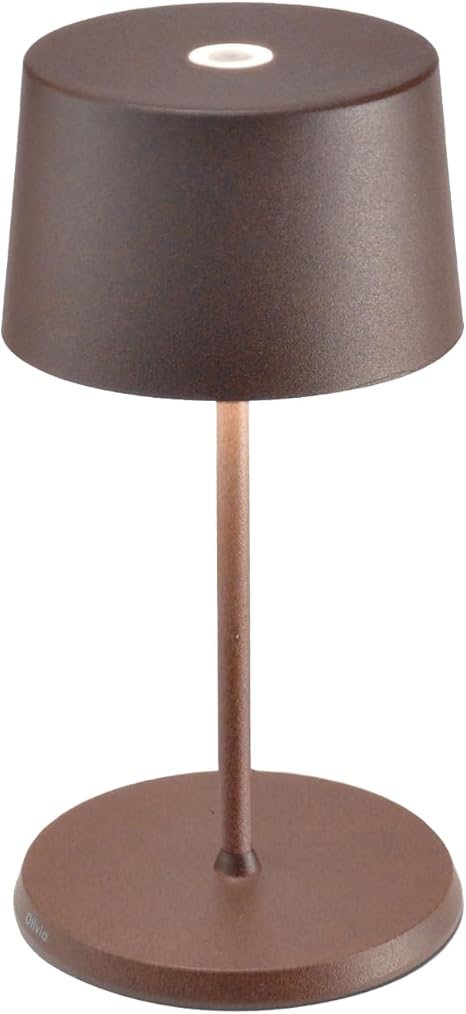 Zafferano, Lámpara Olivia Mini, Lámpara de Mesa Portátil y Recargable con Control Táctil, Adecuada para Interior y Exterior, Atenuador, 2700-3000 K, Altura 22 cm, Color Corten 