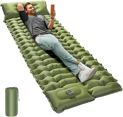 OGERY Almohadilla de dormir para camping, colchón ultraligero de camping con almohada, bomba de pie integrada, almohadilla de dormir inflable para camping, senderismo, viajes, tienda de campaña, color