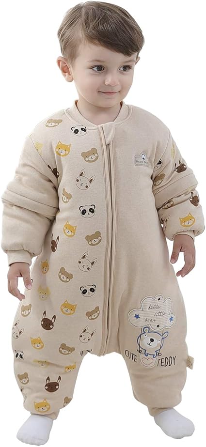 Mosebears Saco de dormir para bebé - 2.5 TOG Saco de Dormir de Algodón Unisex para Bebés,con mangas extraíbles, 2-4 años (Altura 95 – 105 cm)