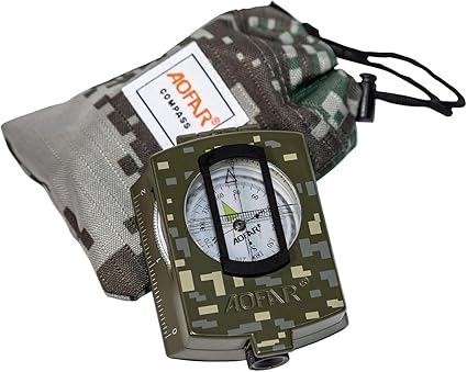 AOFAR Brújula Militar, AF-4580 Lensatic Viewing, Impermeable y a Prueba de sacudidas, con calculadora de Distancia de Mapa, Bolsa para Camping, Senderismo
