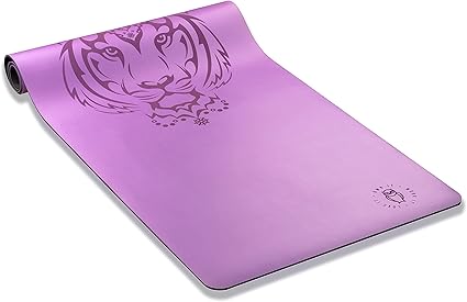 Modern Body - Esterilla de yoga extra gruesa de 6 mm para ejercicio y pilates, tigre morado, goma ecológica natural, cojín extra para estabilidad y comodidad, agarre antideslizante absorbente con 2