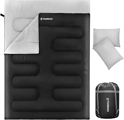 TOMSHOO Saco de Dormir Doble, 230 x 160 cm Saco de Dormir Campismo 2 Personas Extragrande con 2 Almohadas, 3-4 Estaciones Saco de Dormir Adult Doble para Acampar Senderismo Viajes Exterior Hogar