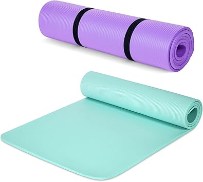 Woanger Paquete de 2 tapetes de yoga gruesos para entrenamiento en casa de 3/8 pulgadas con correa, tapete de yoga antideslizante para mujeres y hombres