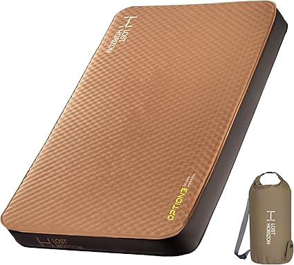 LOSTHORIZON Airsoft,Colchoneta para dormir autoinflable de 4.5 pulgadas de grosor con espuma sólida, colchón de camping con saco inflador, cama enrollable portátil, furgoneta, 4 estaciones