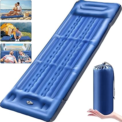 Colchon Hinchable Camping Ultraligero 12cm Gruesa, Colchones Esterilla Camping Autoinflable con Almohada y Bomba, Colchón Inflable Autohinchable Colchonetas para Dormir Playa Viaje Senderismo Carpa