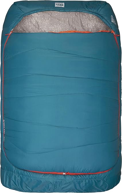Kelty Tru.Comfort - Saco de dormir sintético de 20 grados para 2 personas, para acampada, mochila, saco de cosas incluido, Azul celeste oscuro