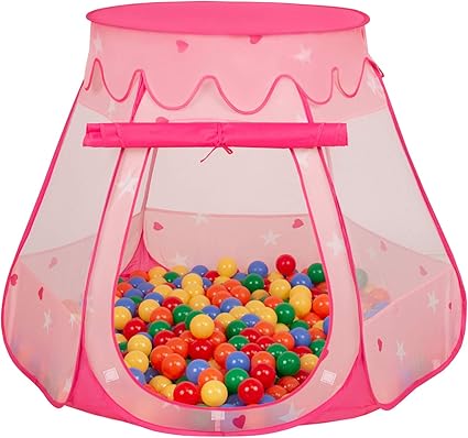 Selonis Tienda 105X90cm/100 Bolas De Campaña/Castilo Plegable con Bolas 6Cm para Niños, Rosa:Amarillo-Verde-Azul-Rojo-Naranja