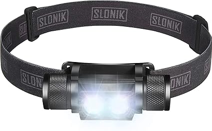SLONIK - Linterna frontal LED CREE recargable 1000 lúmenes con batería 2200mAh, ligera, duradera, resistente al agua y al polvo, haz de 183 m, equipo de camping y senderismo