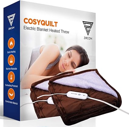 Manta eléctrica térmica de franela y sherpa reversible con bolsillo para los pies, manta de calentamiento rápido de 50 x 60 pulgadas, certificación ETL con 3 niveles de calefacción y 4 horas de