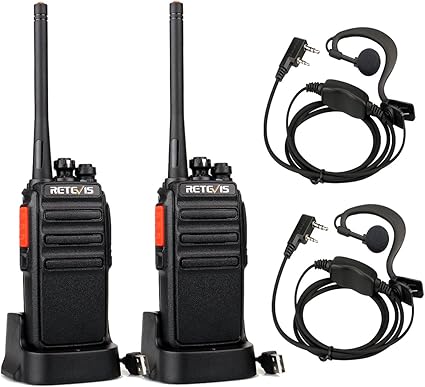 Retevis RT24 Walkie Talkie Recargable, Walkies Profesionales, PMR446 sin Licencia 16 Canales CTCSS/DCS VOX, Walkie Talkie con Cargador USB y Pinganillo, Apto para Adultos y Niños (Negro,1 Par)