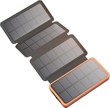Hiluckey Cargador Solar 25000mAh, Portátil Power Bank con 4 Paneles Solares y 3 Puertos, USB C Carga Rápida Impermeable Batería Externa para Smartphones, Tabletas y Acampar al Aire Libre