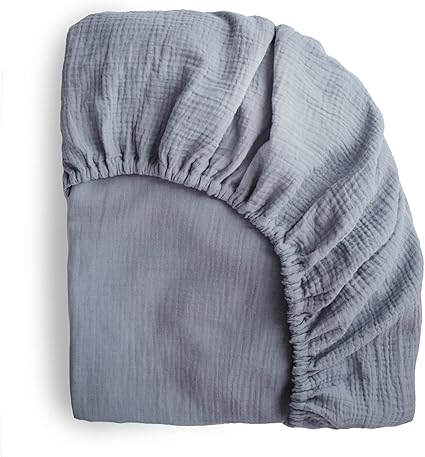 Mushie Sábana Bajera para Cuna de Muselina | Ajustable con Esquinas Elásticas 40x10x100 cm | Transpirable & Prelavado | 100% Algodón Orgánico | Bebés, Niños Pequeños, Niños y Niñas | Tradewinds-Small