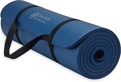 Gaiam Essentials Thick Yoga Mat Fitness & Exercise Mat with Easy-Cinch Yoga Mat Carrier Strap, 72'L x 24'W x 2/5 Inch Thick