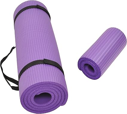 Signature Fitness Esterilla de yoga multiusos de 1/2 pulgada extra gruesa de alta densidad antidesgarros y rodilleras con correa de transporte y bloques de yoga opcionales, múltiples