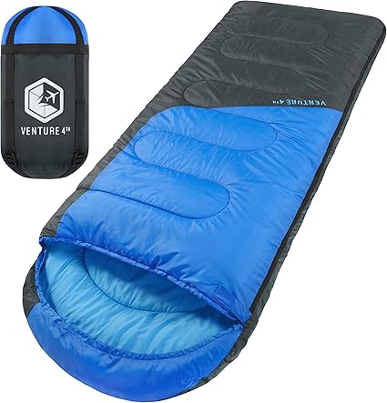 VENTURE 4TH Saco de Dormir para mochilero, Ligero, cálido y frío, para Adultos, niños y Parejas, Ideal para Senderismo, Camping y Aventuras al Aire Libre, tamaños Individual, XXL y Doble