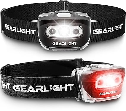 GearLight - Linterna led para cabeza S500 [2 unidades], para correr, acampar y exteriores, linterna para cabeza con luz roja de seguridad para adultos y niños