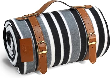 PortableAnd Manta de Picnic y Exterior de 3 Capas Resistente al Agua, práctica Alfombra para Primavera, Verano, Rayas Blancas y Negras, Ideal para la Playa, Impermeable, a Prueba de Arena