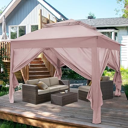 COOS BAY Carpa instantánea desplegable de 11 x 11 pulgadas con 4 paredes laterales, refugio para exteriores con bolsa de transporte, estacas y cuerdas, color rosa
